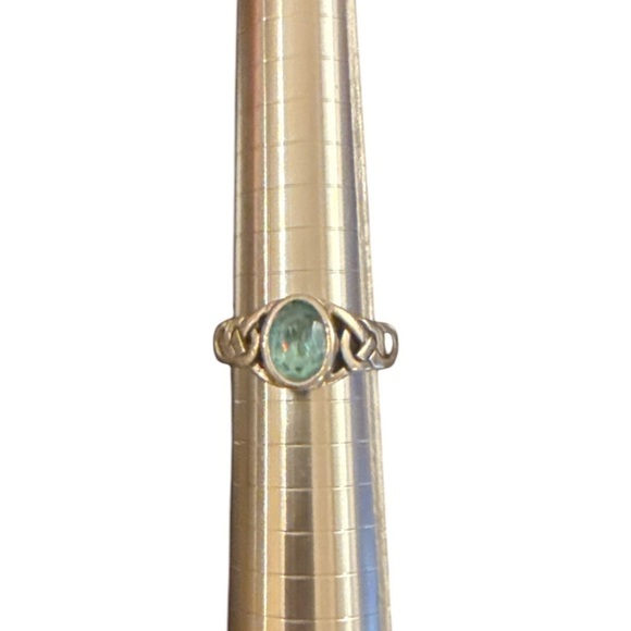 Vintage Sterling Silver 925 Blue Topaz Ring Size 7.5 Celtic Band Bezel Set Oval - Picture 4 of 9